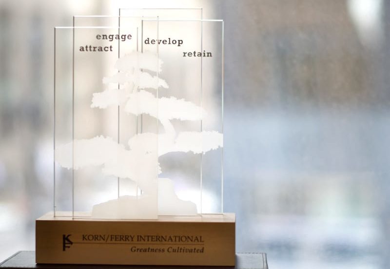 Award With Crystal Panels Company Values Etched Tree