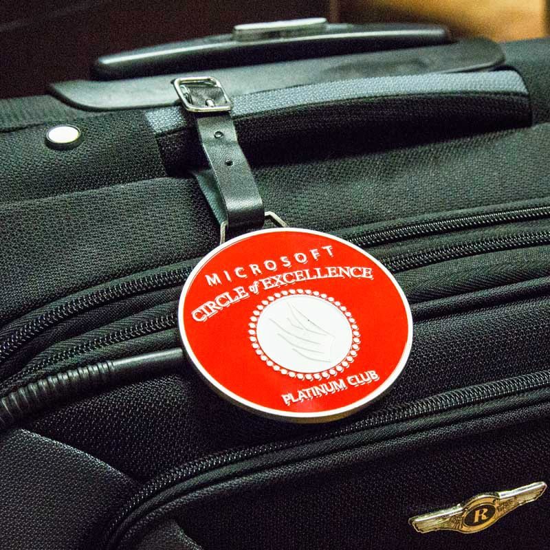 Red Circular Metal Luggage Tag For Circle Of Excellence Awards