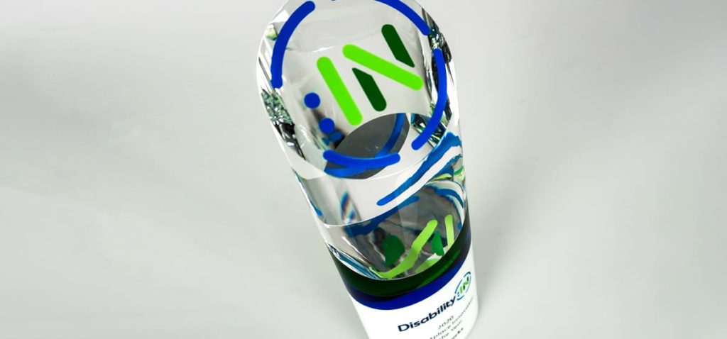 White And Clear Crystal Award With Blue And Green Details