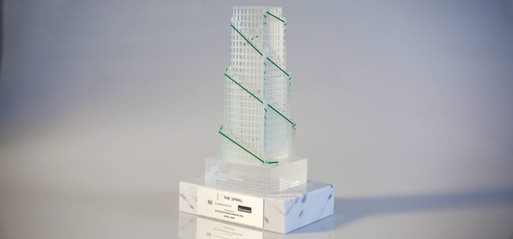 Crystal Building Replica With White Marble Base
