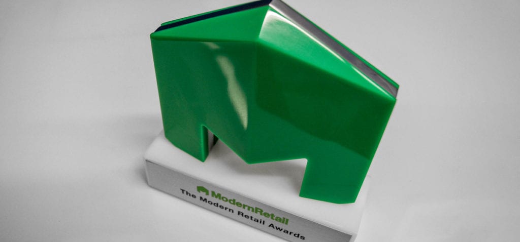 Metal And Green Acrylic Award With White Acrylic Base And Metal Nameplate