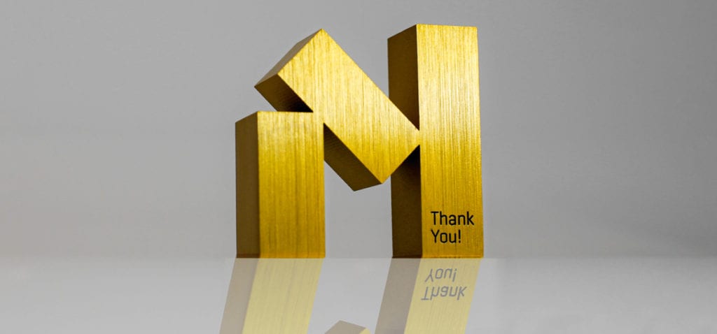 Brass Golden Award Engraved With Thank You