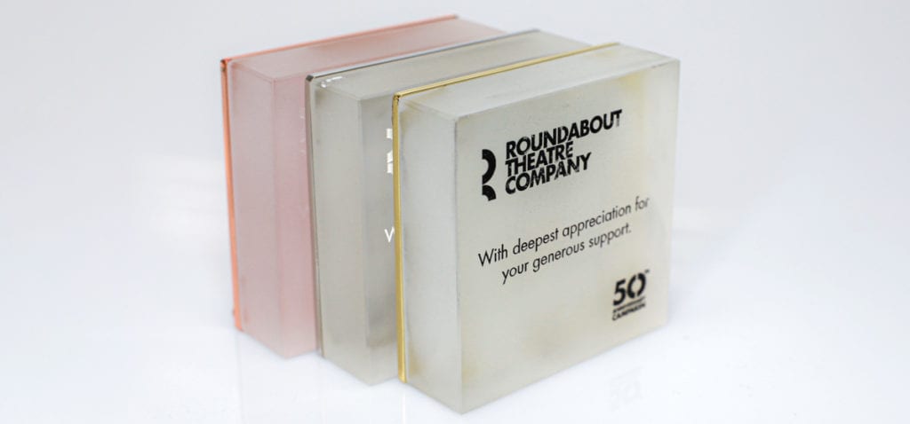Square Acrylic Awards With Rose Gold Silver Or Gold Backing And Engraved Black Details
