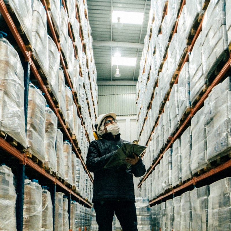 Inventory racks with product organized and stored away