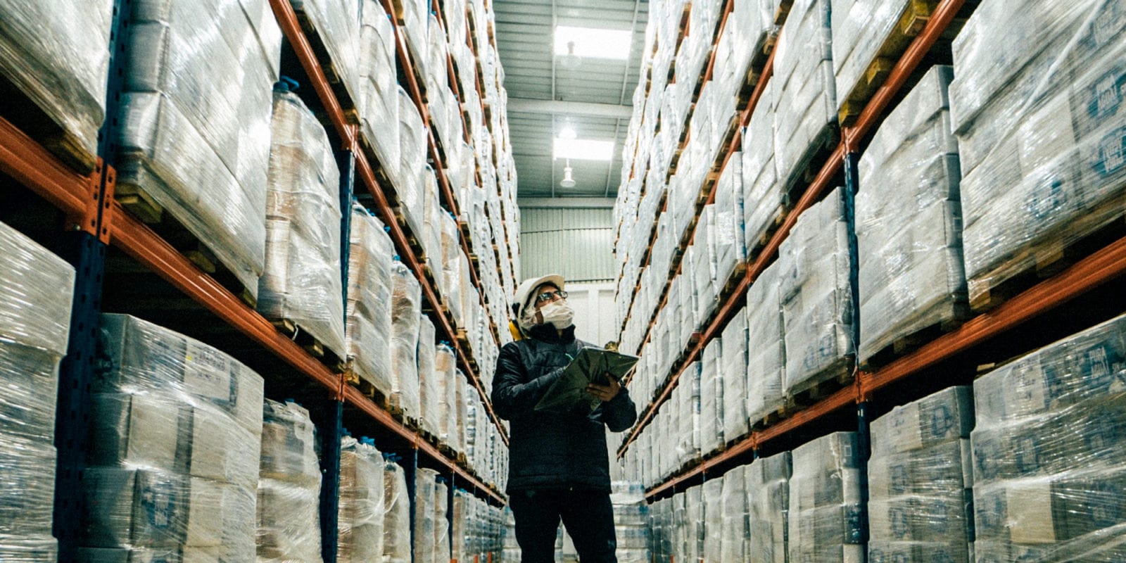 Inventory racks with product organized and stored away