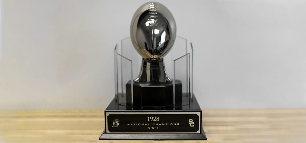 Silver Football Trophy With Crystal Panels And Wood Base