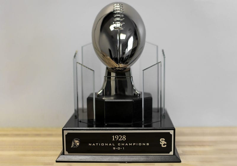 Silver Football Trophy With Crystal Panels And Wood Base