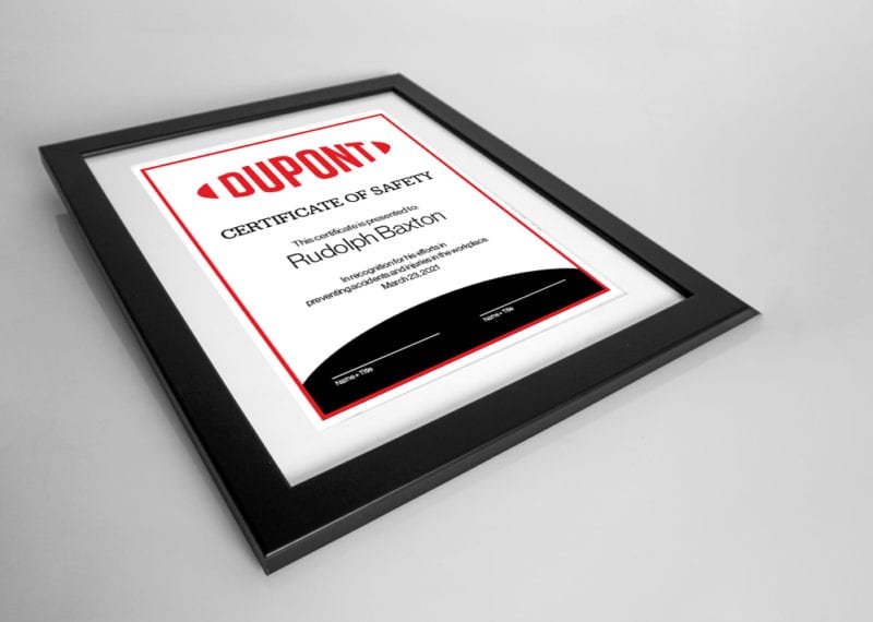 Safety Certificate Frame Award