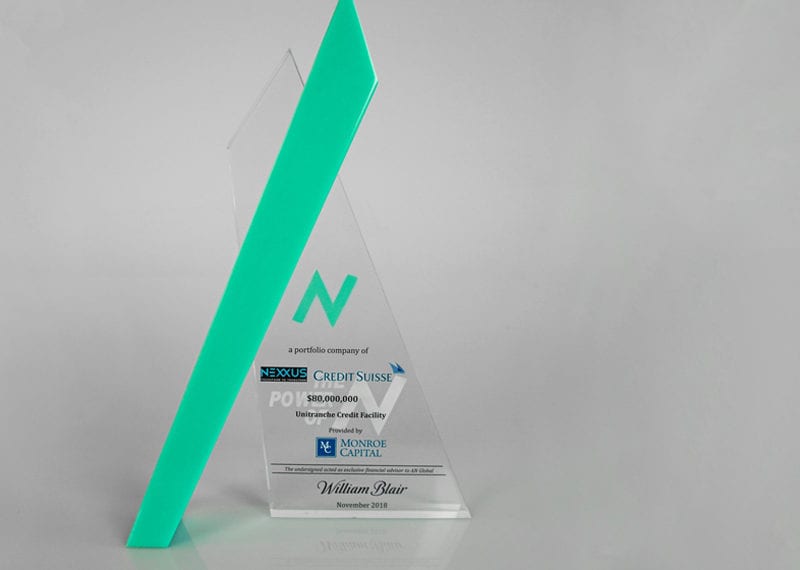 Clear and green acrylic x trophy design