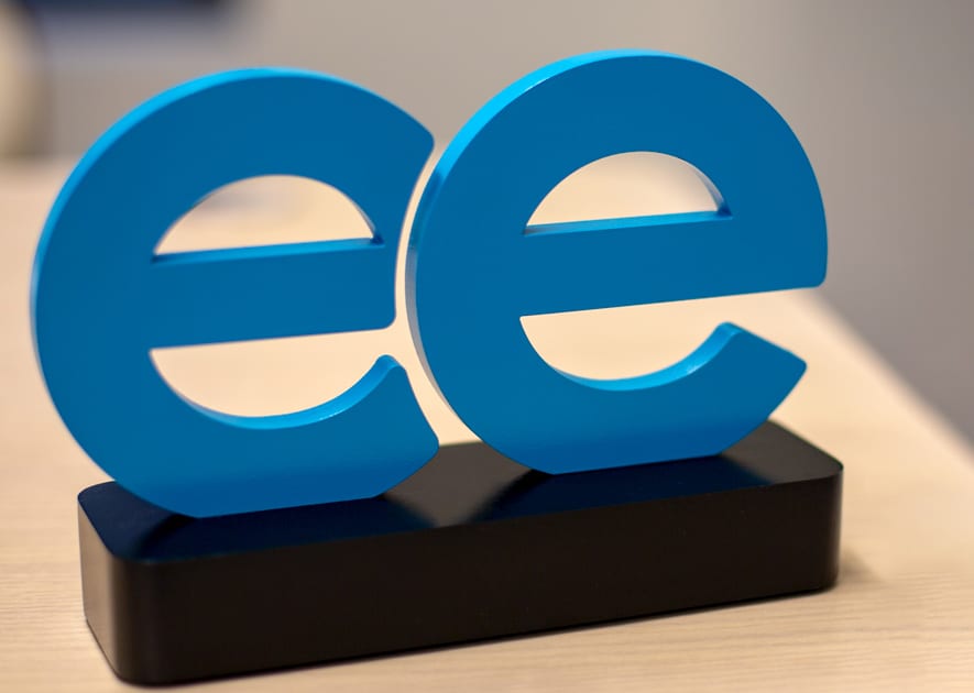 Metal E’s painted blue on black brushed metal base