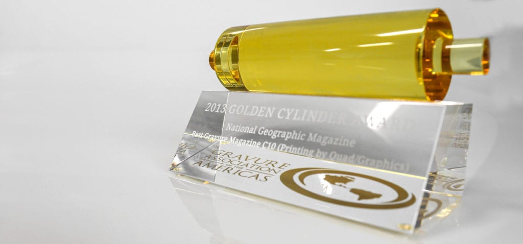 Gold Cylinder Awards Yellow Crystal Sand Etch Base