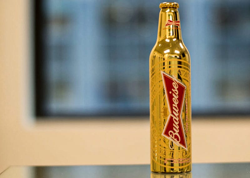 Gold plated Budweiser bottle product replica