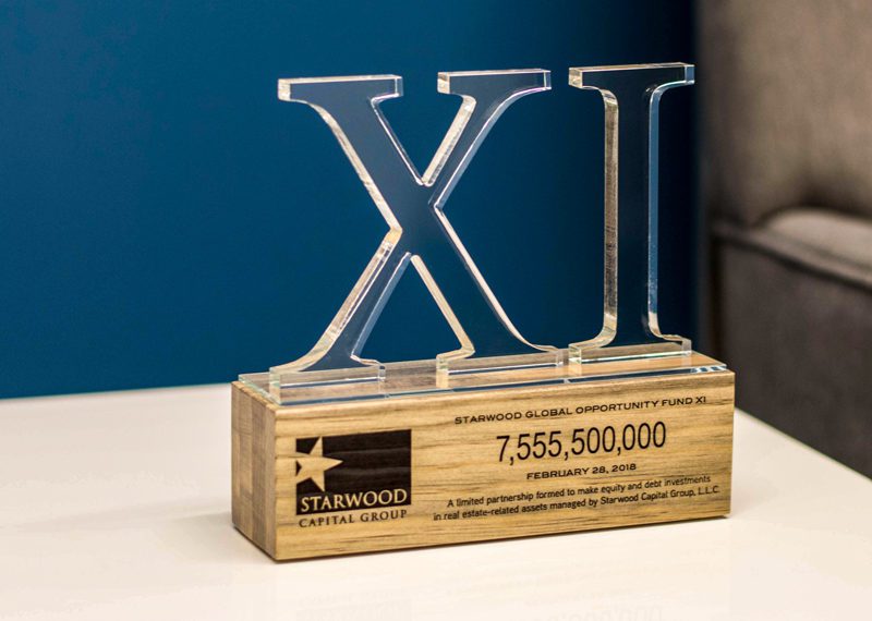 Crystal CNC’d roman numeral letters & Numbers on a wood laser etched base