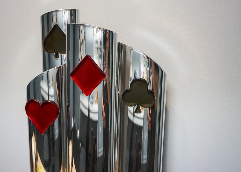 Metal pillars with black and red crystal attachments
