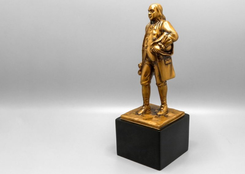 Benjamin Franklin gold resin statue