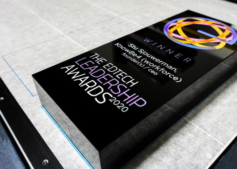 Black crystal with digital print personalization. Leadership awards