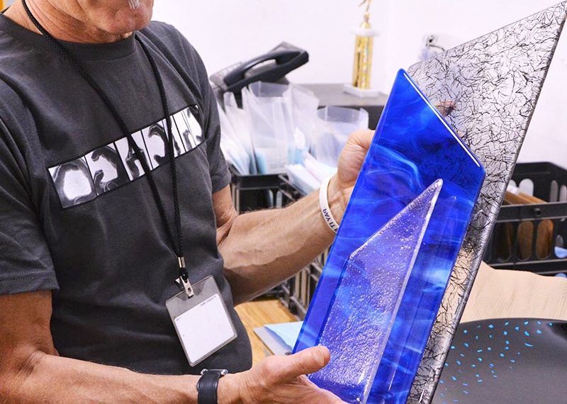 Clear and blue acrylic custom sculpture award