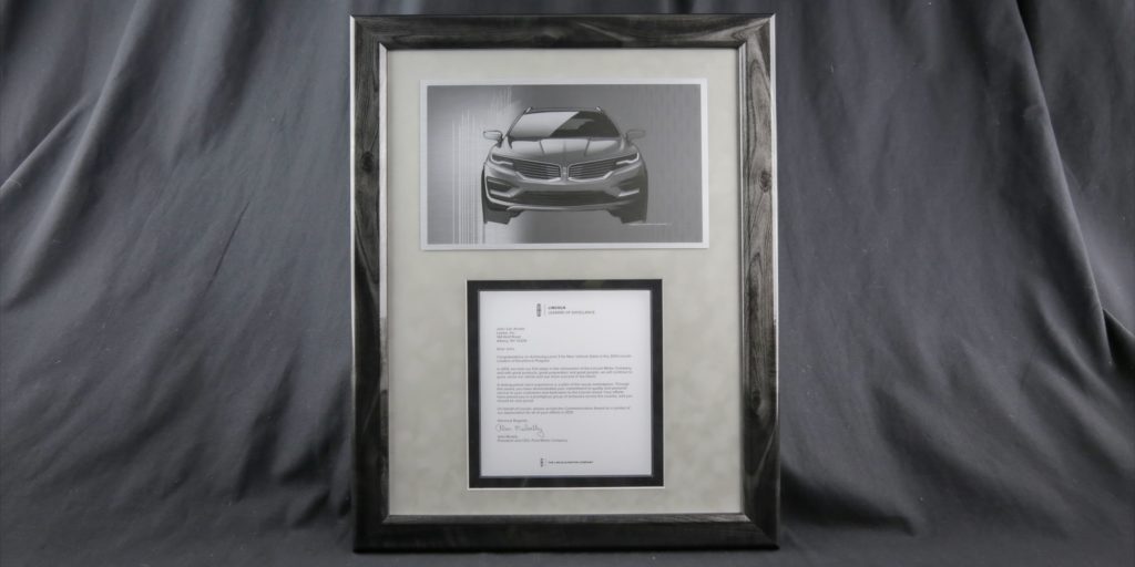 Lincoln Motors Frame Certificate Team Award