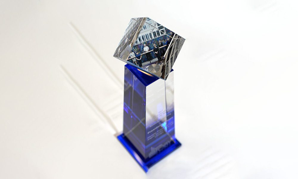 Crystal Pillar Award with Spinning Cube
