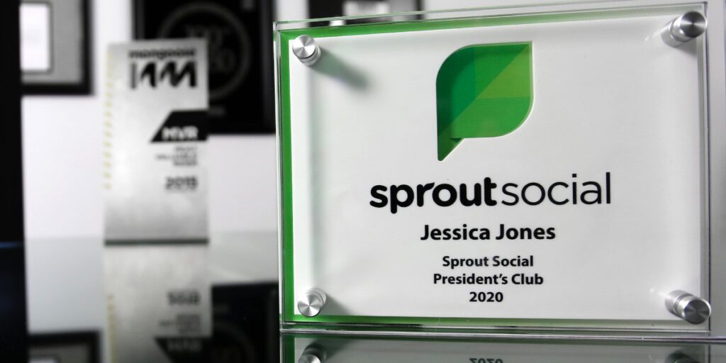 Presidents club plaque for Sprout Social